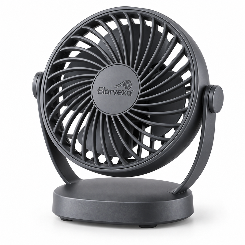 Elarvexa™ PivotAir Compact USB Desk Fan – Powerful Personal Airflow with 180° Vertical Tilt, Low-Noise Operation & Space-Saving Desktop Base