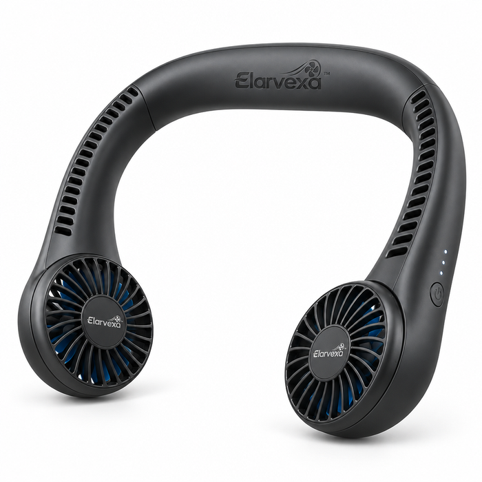 Elarvexa™ AirLoop Hands-Free Neck Fan – 3-Speed Portable Personal Cooling Fan with Dual Airflow, Lightweight Design & Low-Noise Operation