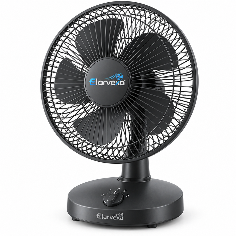 Elarvexa™ AeroSwing Oscillating Desk Fan – 3-Speed Personal Cooling Fan with 90° Wide Oscillation, 90° Adjustable Tilt, Quiet Operation & Stable Desktop Base