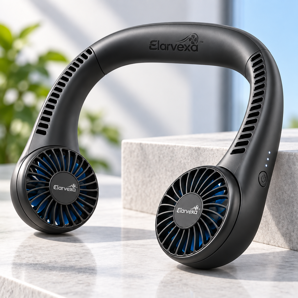 Elarvexa™ AirLoop Hands-Free Neck Fan – 3-Speed Portable Personal Cooling Fan with Dual Airflow, Lightweight Design & Low-Noise Operation